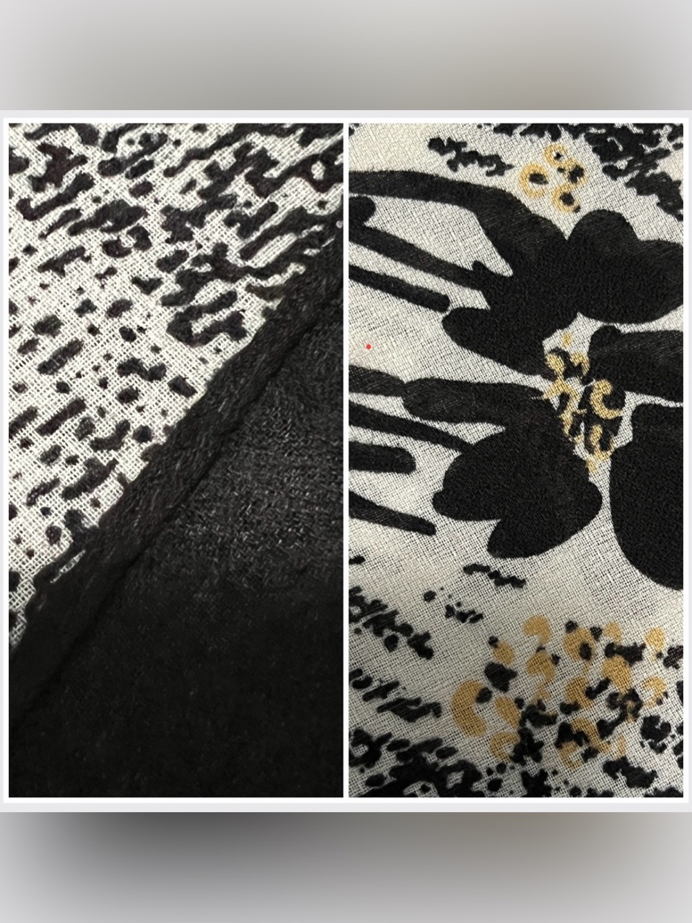 🎁Vintage Black & White Floral Oversized Scarf  •  Wrap • Butter Yellow Accents - Picture 10 of 13
